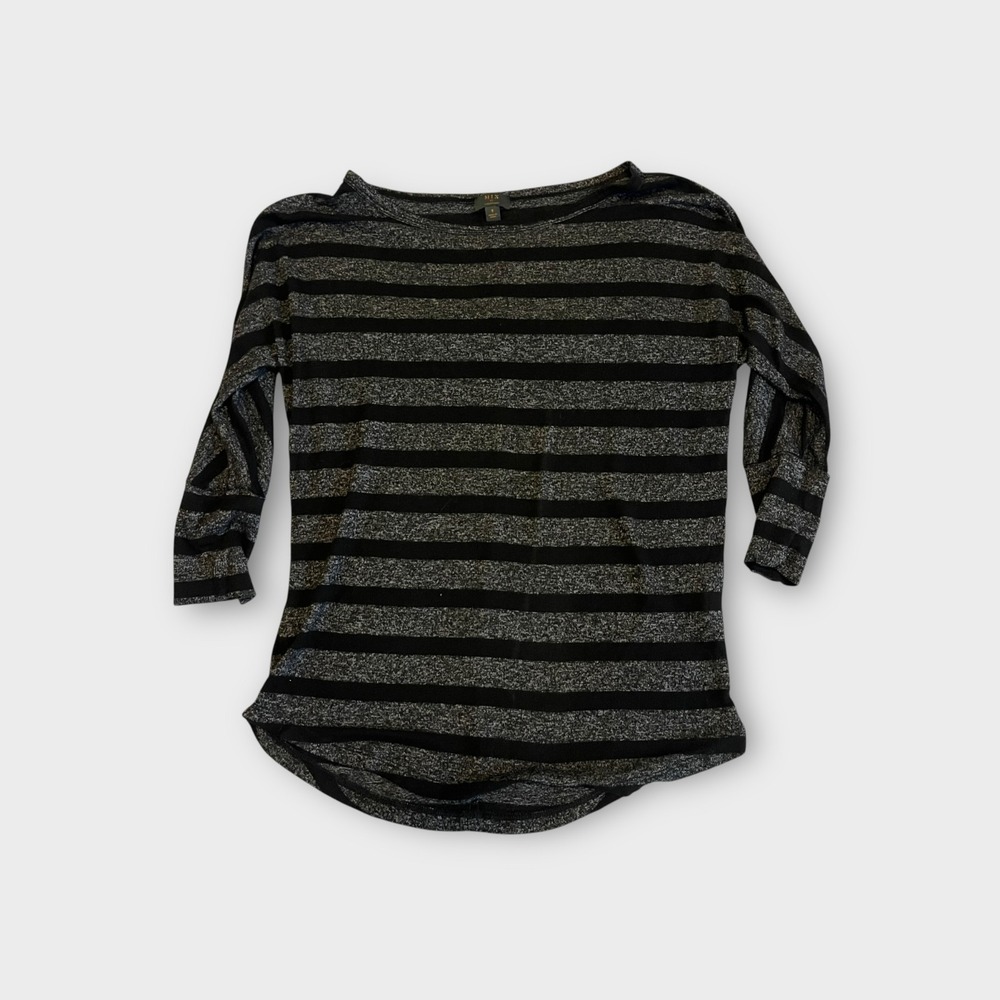 MIX by 41 Hawthorn Black Grey Striped Boat Neck 3/4 Sleeve Top Small 190133 - Picture 3 of 9